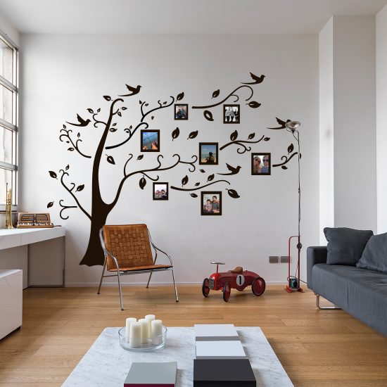 muursticker fotolijst boom met lijstjes zwart goedkoop wit wandsticker takken bladeren
