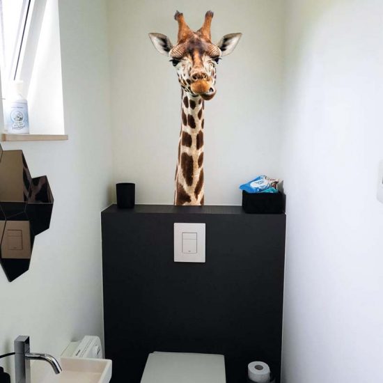 muursticker giraffe wc kinderkamer grappig