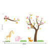 Muursticker-boom-dieren-giraffe-olifant-vogels-roze-kinderkamer