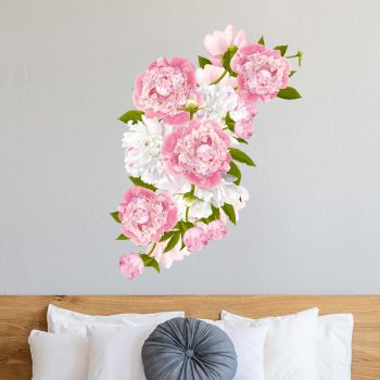 muursticker pioenroos slaapkamer bloem muurdecoratie roos roze wit