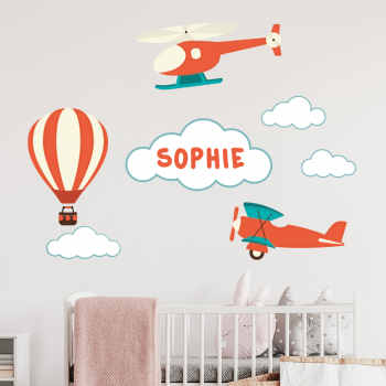 muursticker luchtbalon naam vliegtuig kinderkamer babykamer ideen inspiratie sticker