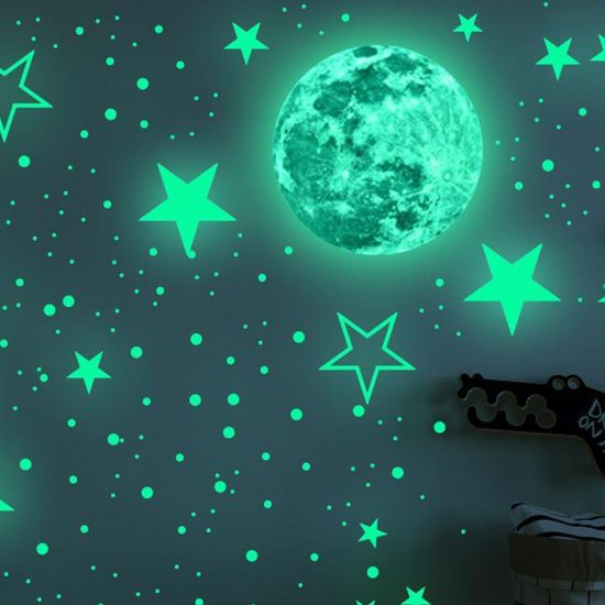 glow in the dark maan sterren vinyl babykamer kinderkamer stickers hemel slapen ideeen