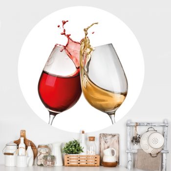 muursticker keuken proost wijnglas rode witte